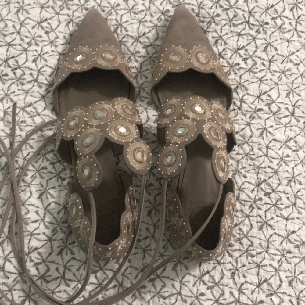 Taupe colored suede flats